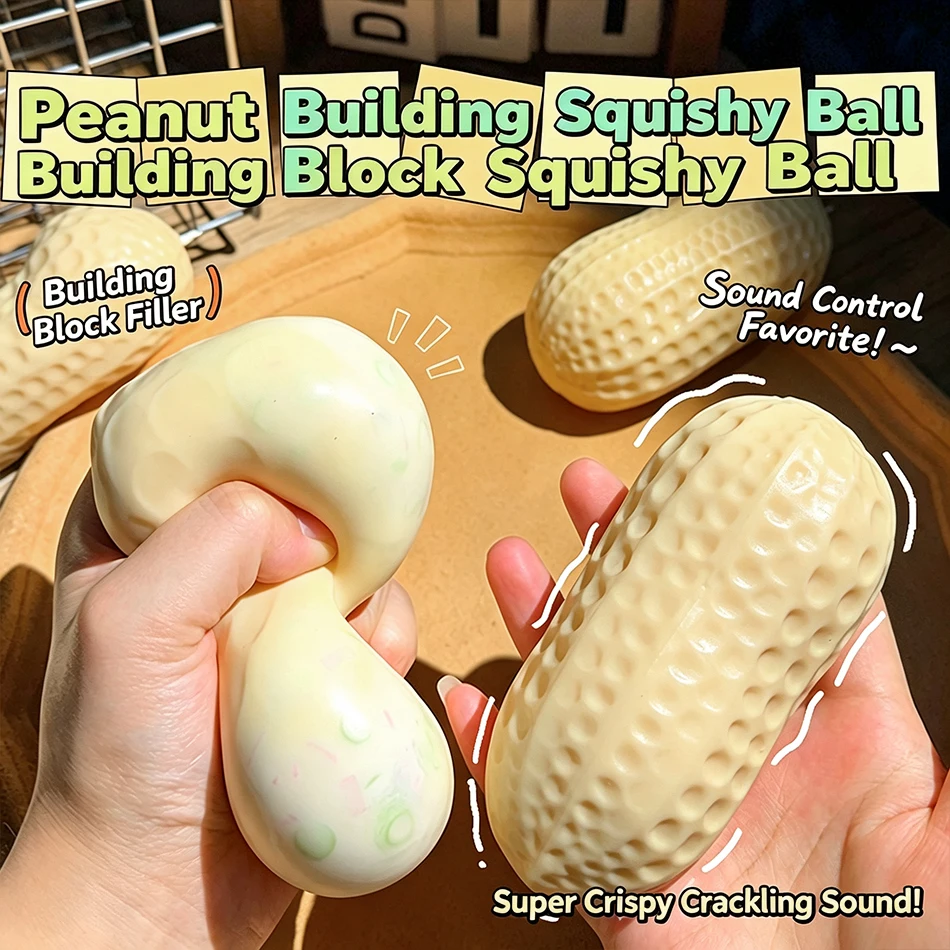 2 Styles Peanut Squishy Toys Crunchy Or Slow Rebound Food Shaped Stress Ball ASMR Sensory Fidget Toy for Adults Desk Recess Toy