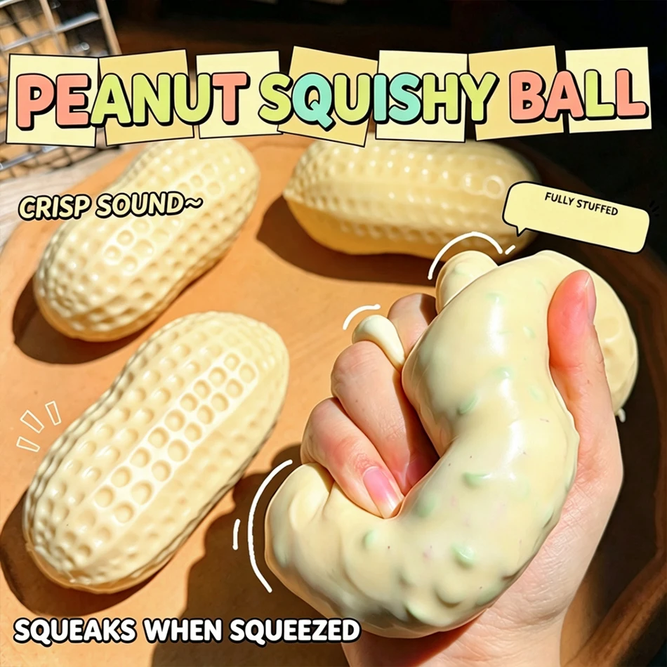 2 Styles Peanut Squishy Toys Crunchy Or Slow Rebound Food Shaped Stress Ball ASMR Sensory Fidget Toy for Adults Desk Recess Toy