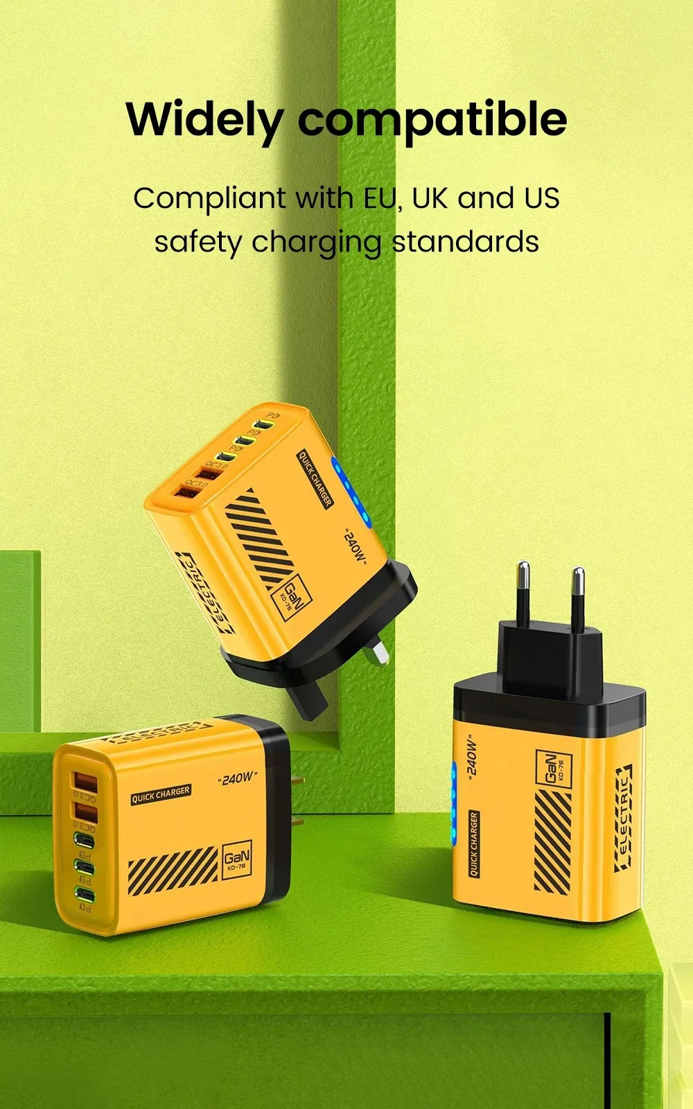 240W GaN 5 Port Fast Charging Station 3PD 2USB Charger For iPhone 17 16 15 Pro Samsung Xiaomi EU US Plug Wall Adapter with Cable