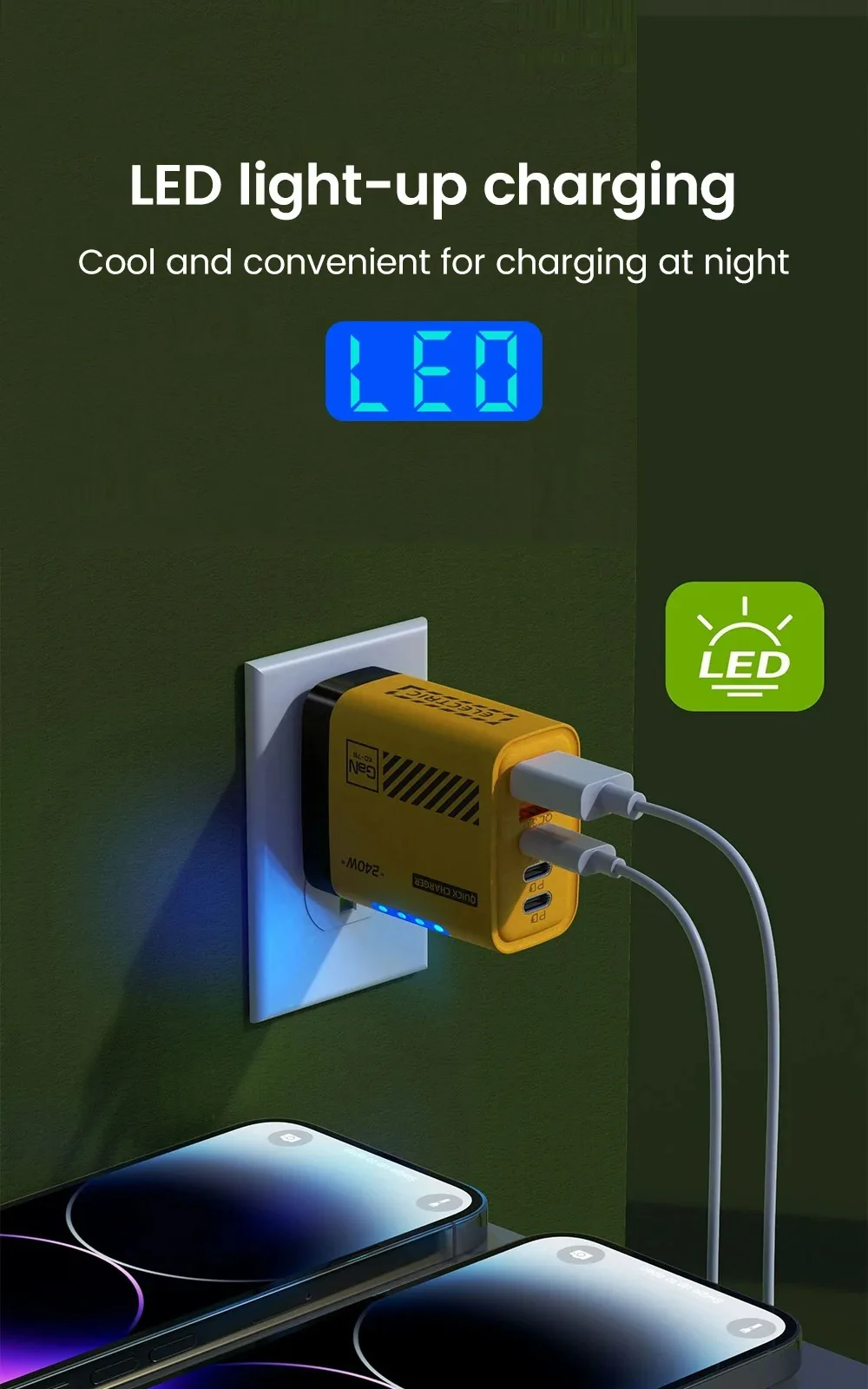 240W GaN 5 Port Fast Charging Station 3PD 2USB Charger For iPhone 17 16 15 Pro Samsung Xiaomi EU US Plug Wall Adapter with Cable