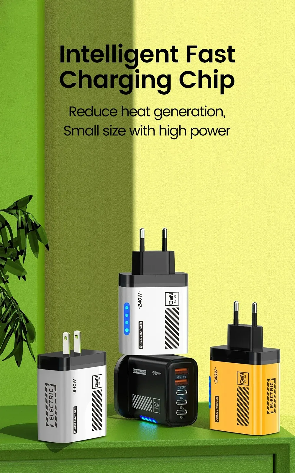 240W GaN 5 Port Fast Charging Station 3PD 2USB Charger For iPhone 17 16 15 Pro Samsung Xiaomi EU US Plug Wall Adapter with Cable