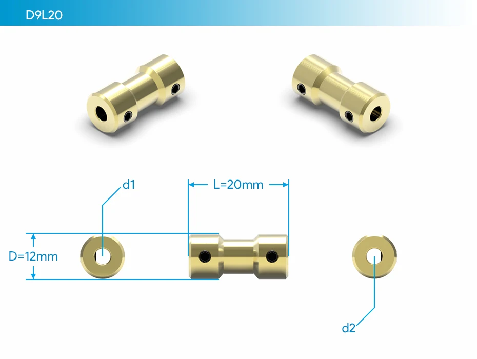 GKTOOLS D9L20 2mm/2.3mm/3mm/3.17mm/4mm/5mm/6mm Brass Flexible Motor Shaft Coupling Coupler Motor Transmission Connector
