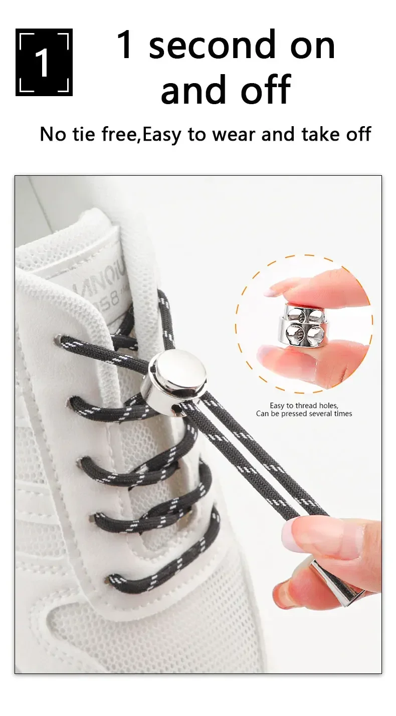 Elastic No Tie Shoe Laces Shoelaces for Sneaker Stretching Metal Buckle Lock Laces Quick Rubber Shoelace Round Shoestrings New