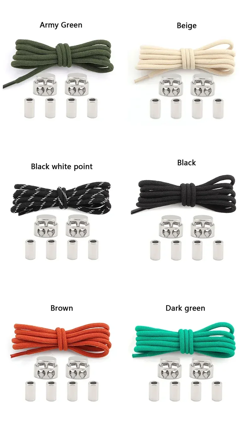 Elastic No Tie Shoe Laces Shoelaces for Sneaker Stretching Metal Buckle Lock Laces Quick Rubber Shoelace Round Shoestrings New