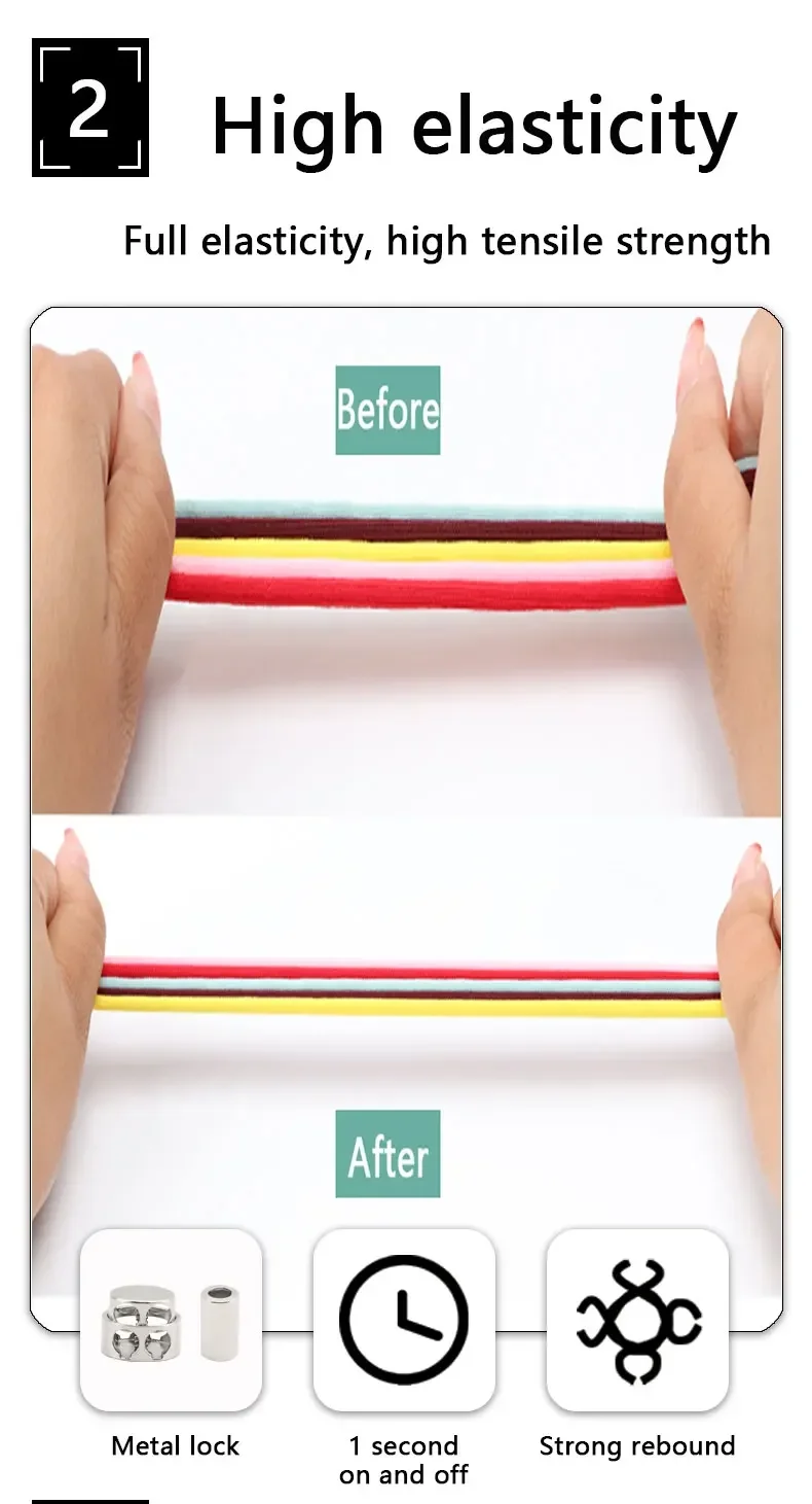 Elastic No Tie Shoe Laces Shoelaces for Sneaker Stretching Metal Buckle Lock Laces Quick Rubber Shoelace Round Shoestrings New