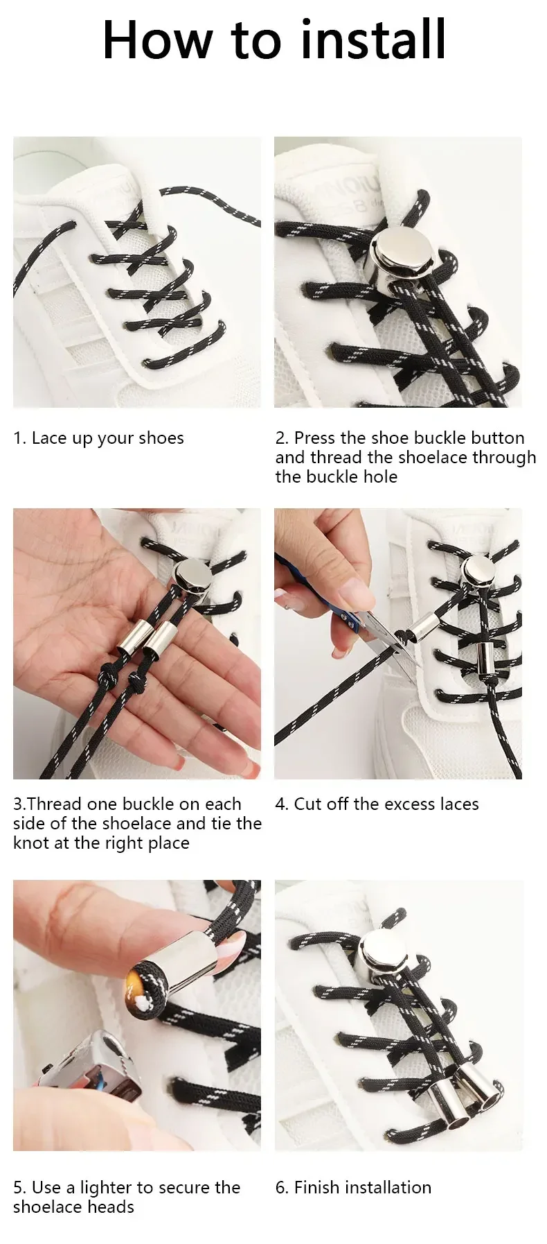 Elastic No Tie Shoe Laces Shoelaces for Sneaker Stretching Metal Buckle Lock Laces Quick Rubber Shoelace Round Shoestrings New