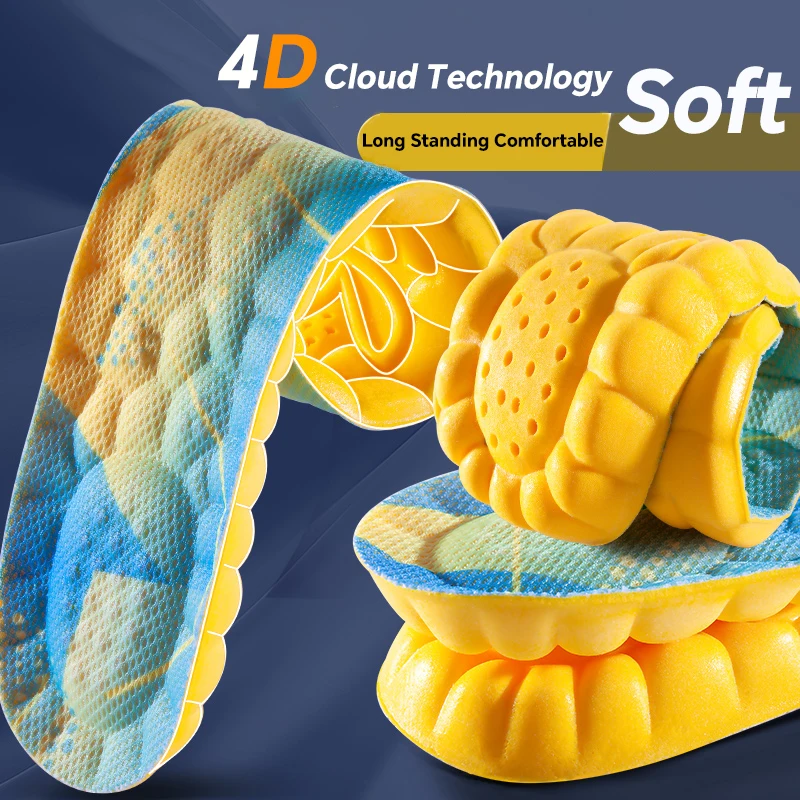 4D Cloud Technology Sports Insoles for Shoes PU Sole Soft Breathable Shock Absorption Cushion Running Orthopedic Care Insoles
