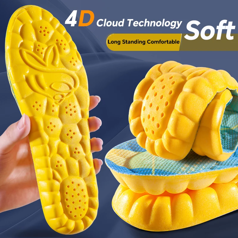 4D Cloud Technology Sports Insoles for Shoes PU Sole Soft Breathable Shock Absorption Cushion Running Orthopedic Care Insoles