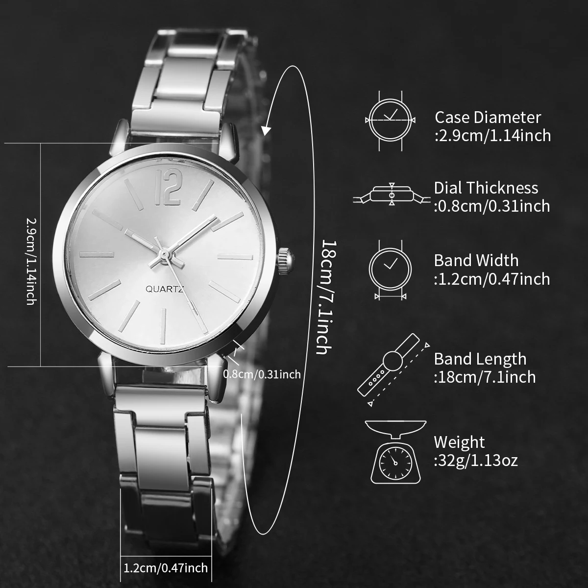 6PCS/Set Women Watches Fashion Stainless Steel Band Quartz Watch Diamond Jewelry(Without Box)