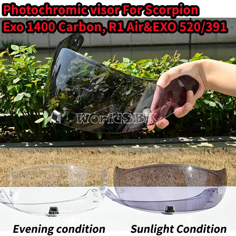 Helmets Visor For Scorpion Exo 1400 Carbon, R1 & EXO 520 391 Motorcycle Helmet Lens Visor Plating Uv Protection Lens Faceshield