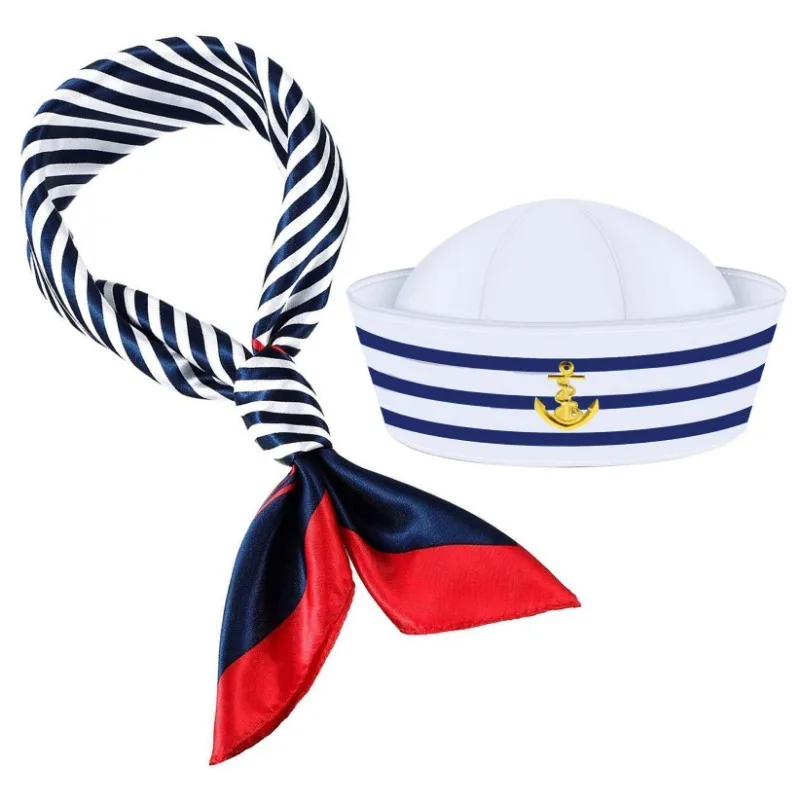 Excellent Decoration for Adult Yacht Blue and White Striped Sailor Captain Hat 3D Embroidered Sailor Hat Party Dance Costume