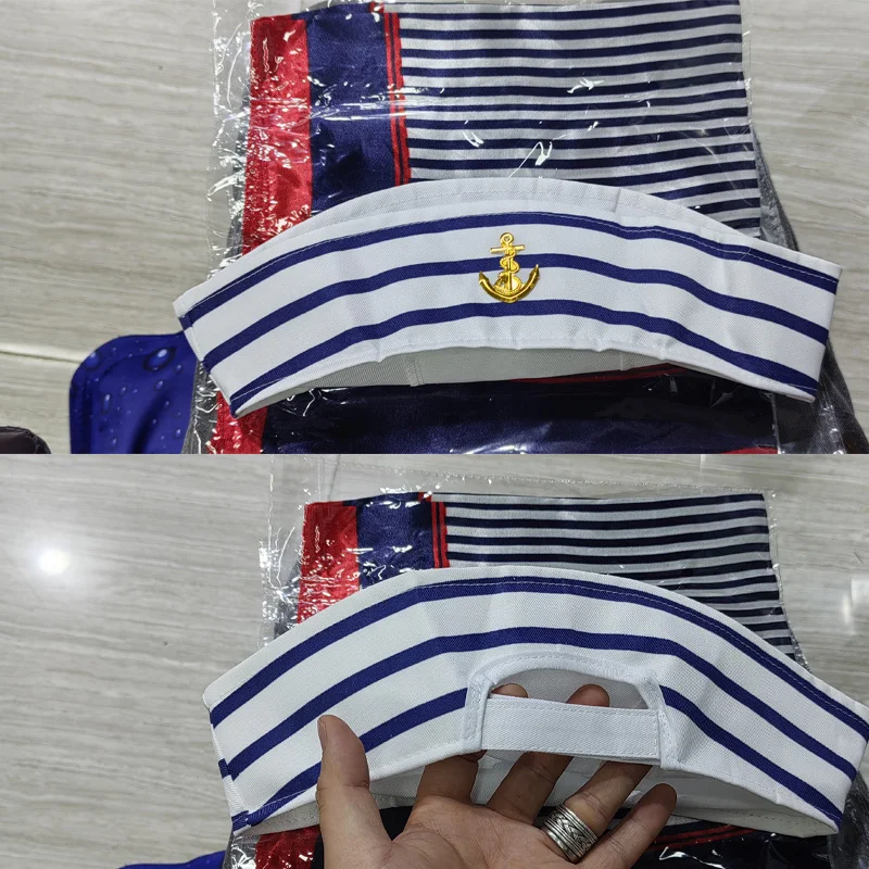 Excellent Decoration for Adult Yacht Blue and White Striped Sailor Captain Hat 3D Embroidered Sailor Hat Party Dance Costume
