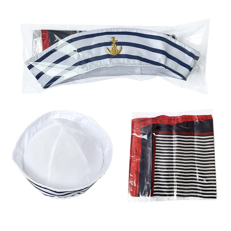 Excellent Decoration for Adult Yacht Blue and White Striped Sailor Captain Hat 3D Embroidered Sailor Hat Party Dance Costume