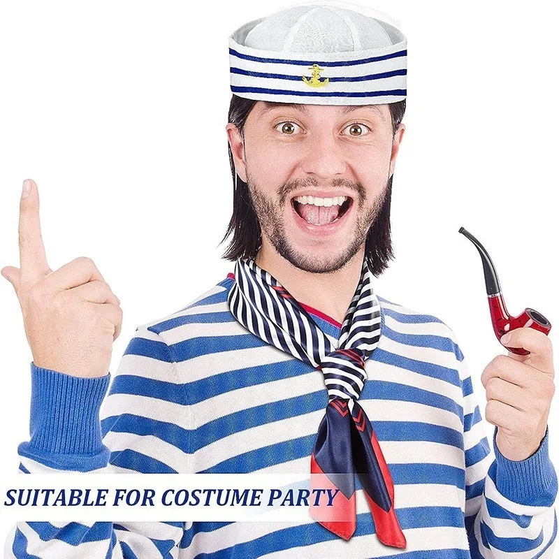 Excellent Decoration for Adult Yacht Blue and White Striped Sailor Captain Hat 3D Embroidered Sailor Hat Party Dance Costume