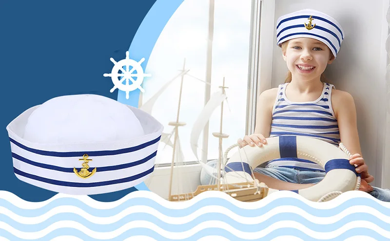Excellent Decoration for Adult Yacht Blue and White Striped Sailor Captain Hat 3D Embroidered Sailor Hat Party Dance Costume