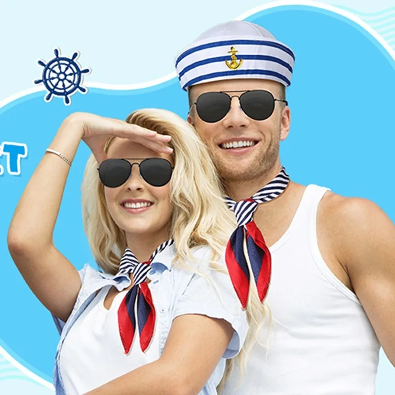 Excellent Decoration for Adult Yacht Blue and White Striped Sailor Captain Hat 3D Embroidered Sailor Hat Party Dance Costume