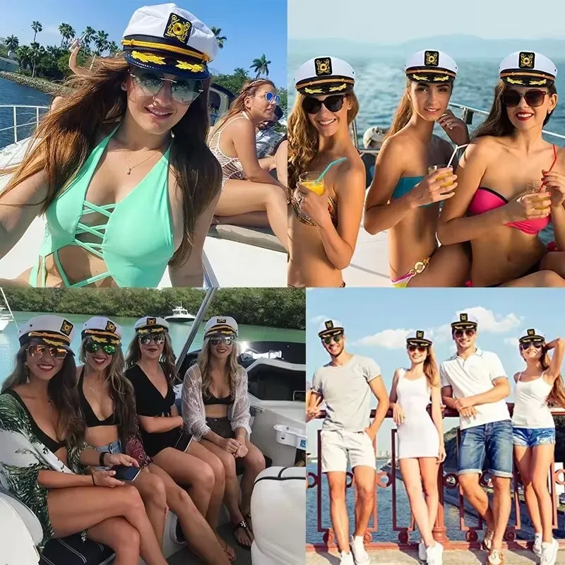 Excellent Decoration for Adult Yacht Blue and White Striped Sailor Captain Hat 3D Embroidered Sailor Hat Party Dance Costume