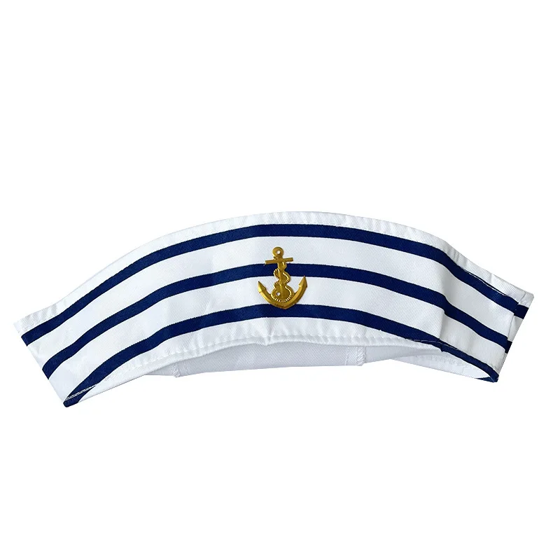 Excellent Decoration for Adult Yacht Blue and White Striped Sailor Captain Hat 3D Embroidered Sailor Hat Party Dance Costume