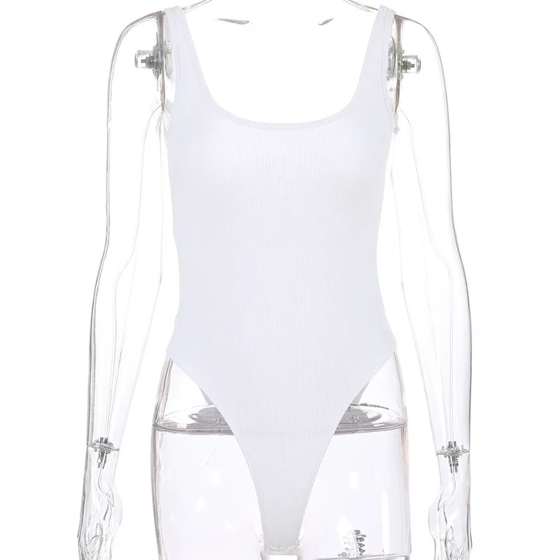 White Strappy Bodysuit Sexy Backless Ribbed Bodysuit Romper string femme sexy Sleeveless Tank Top gloved bodysuit Body Female