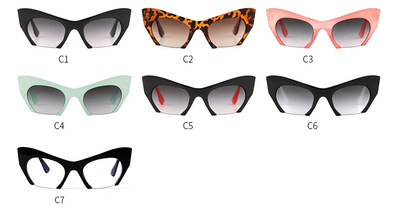 WHO CUTIE Women Cat Eye Sunglasses Brand Designer Female Oversized Half Frame Pink Leopard Sun Glasses CE Lens Shades OM703