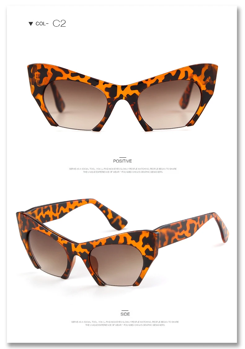 WHO CUTIE Women Cat Eye Sunglasses Brand Designer Female Oversized Half Frame Pink Leopard Sun Glasses CE Lens Shades OM703