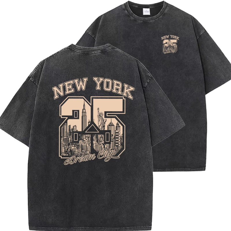 New York City Funny Print Woman T Shirts Summer Vintage Washed Cotton Breathable Tee Shirt Fashion Casual Home Tshirt