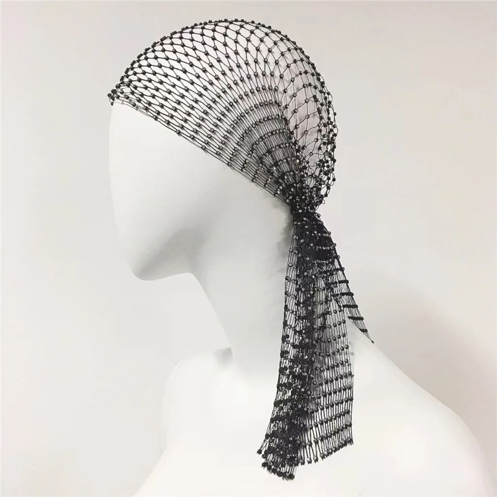 New European and American Mesh Hat, Elastic Fishing Net Hat, Hot Diamond Elastic Headband, Personalized Fishing Net Hat