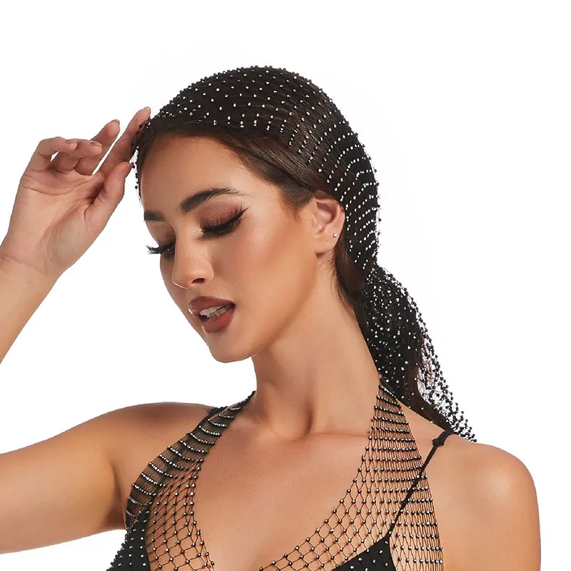 New European and American Mesh Hat, Elastic Fishing Net Hat, Hot Diamond Elastic Headband, Personalized Fishing Net Hat