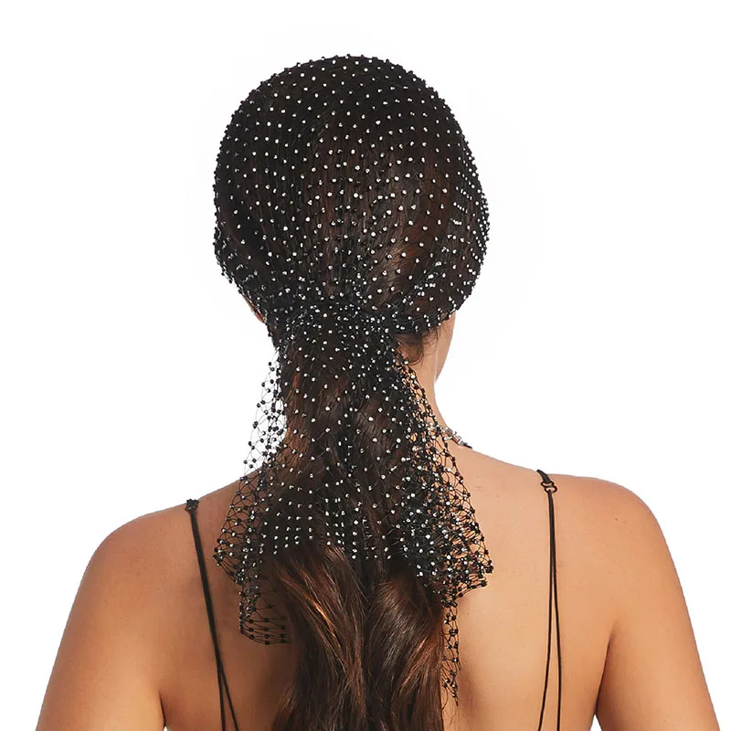 New European and American Mesh Hat, Elastic Fishing Net Hat, Hot Diamond Elastic Headband, Personalized Fishing Net Hat