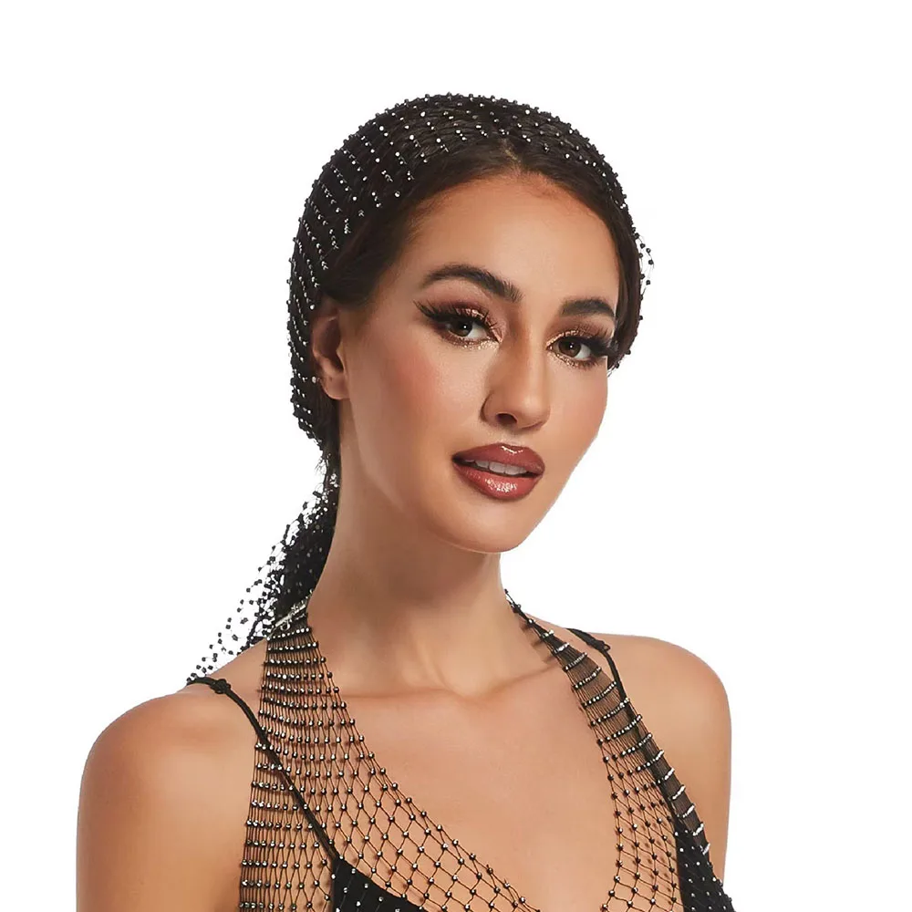 New European and American Mesh Hat, Elastic Fishing Net Hat, Hot Diamond Elastic Headband, Personalized Fishing Net Hat