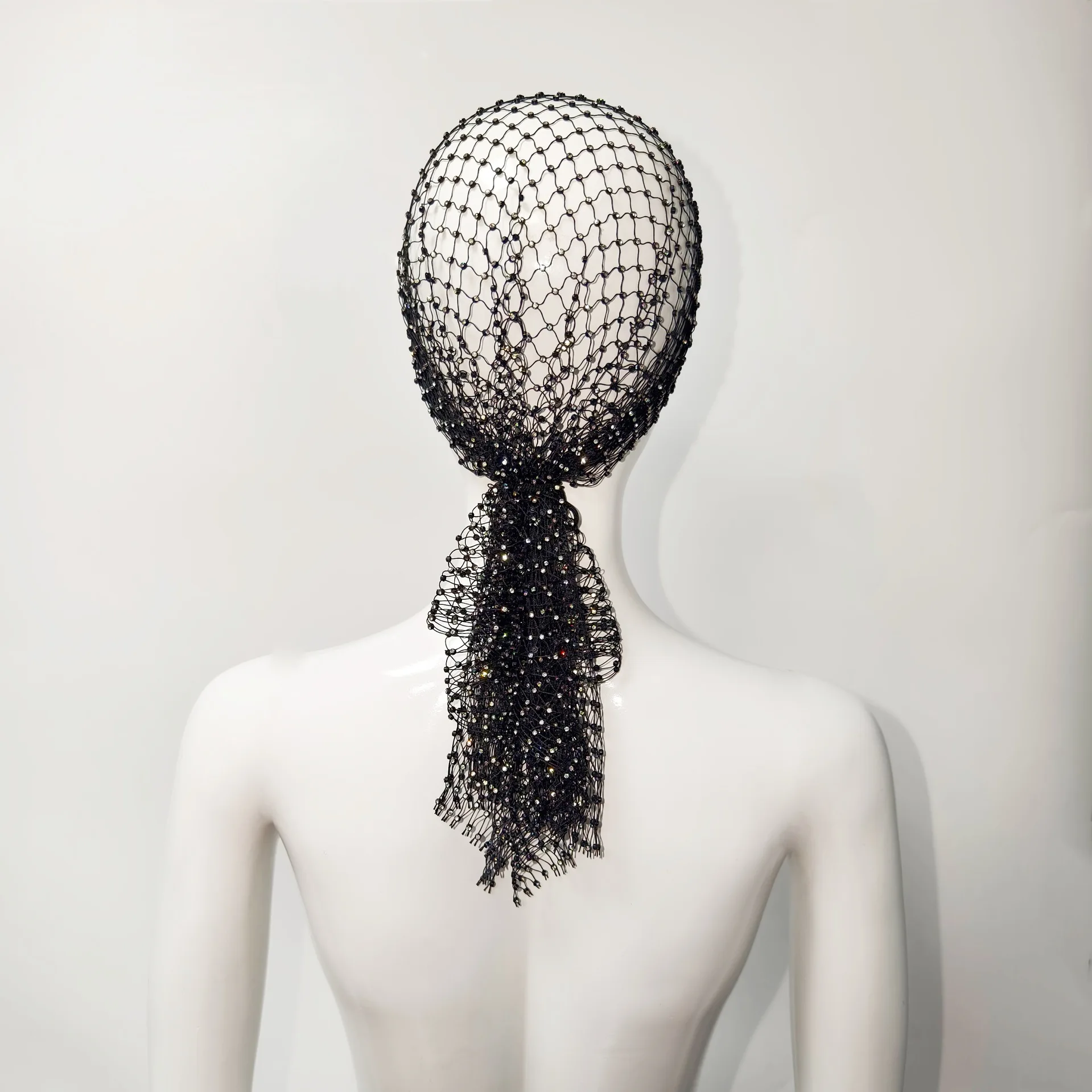 New European and American Mesh Hat, Elastic Fishing Net Hat, Hot Diamond Elastic Headband, Personalized Fishing Net Hat