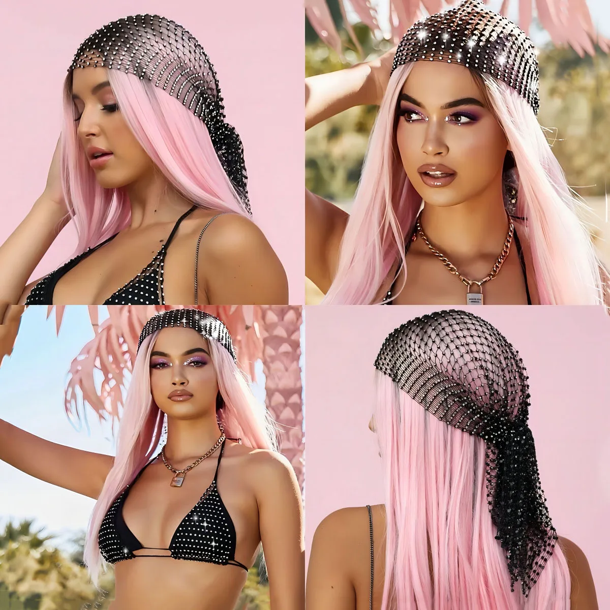 New European and American Mesh Hat, Elastic Fishing Net Hat, Hot Diamond Elastic Headband, Personalized Fishing Net Hat