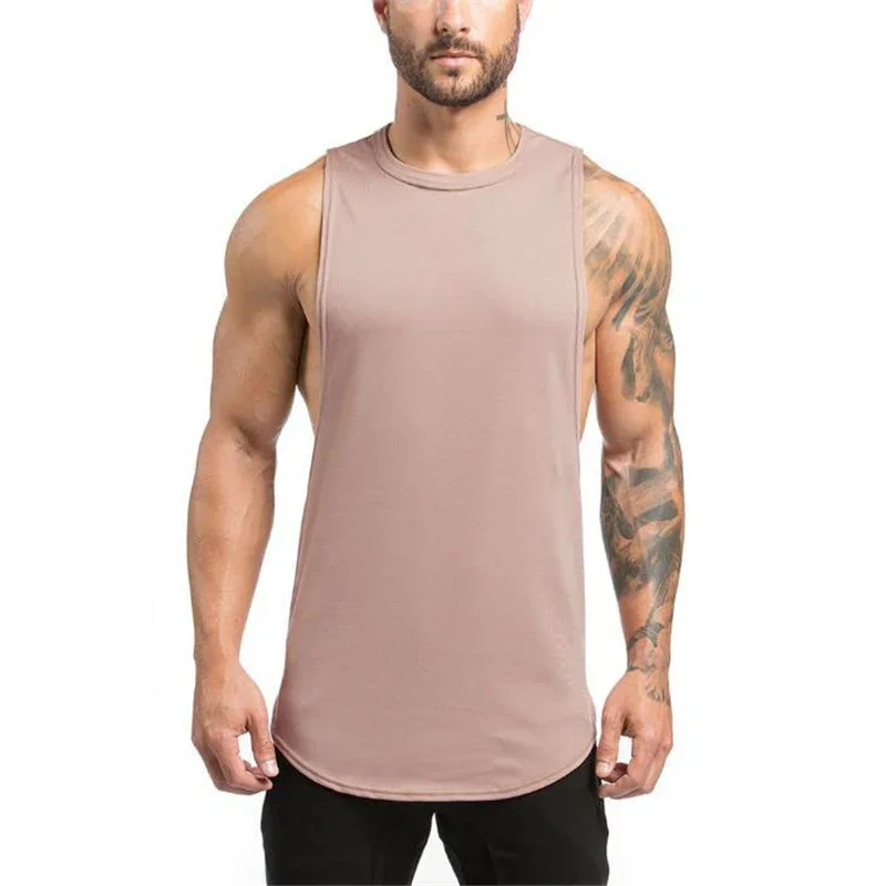 Plain Vests Mens Bodybuilding Muscle Tank Tops Gym Fitness Sport Sleeveless Loose T-Shirt Cotton Breathable Cool Summer Clothing