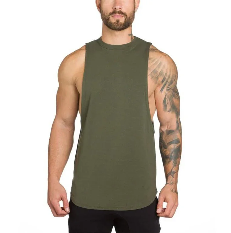 Plain Vests Mens Bodybuilding Muscle Tank Tops Gym Fitness Sport Sleeveless Loose T-Shirt Cotton Breathable Cool Summer Clothing