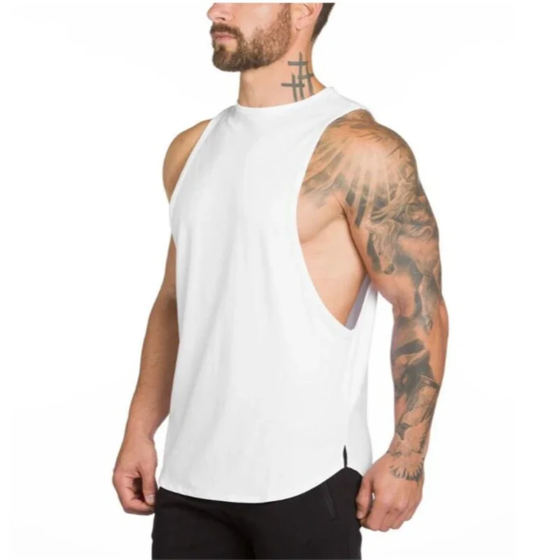 Plain Vests Mens Bodybuilding Muscle Tank Tops Gym Fitness Sport Sleeveless Loose T-Shirt Cotton Breathable Cool Summer Clothing