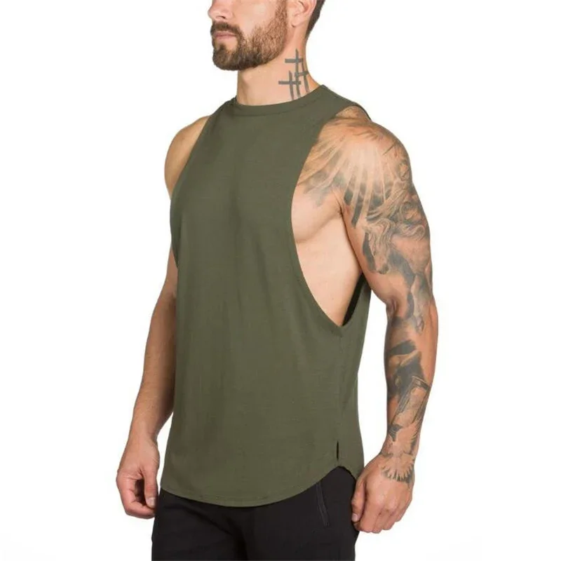 Plain Vests Mens Bodybuilding Muscle Tank Tops Gym Fitness Sport Sleeveless Loose T-Shirt Cotton Breathable Cool Summer Clothing