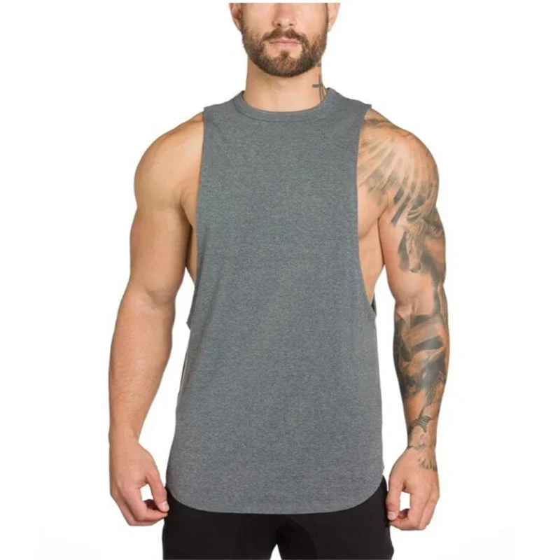 Plain Vests Mens Bodybuilding Muscle Tank Tops Gym Fitness Sport Sleeveless Loose T-Shirt Cotton Breathable Cool Summer Clothing