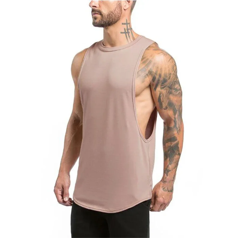Plain Vests Mens Bodybuilding Muscle Tank Tops Gym Fitness Sport Sleeveless Loose T-Shirt Cotton Breathable Cool Summer Clothing