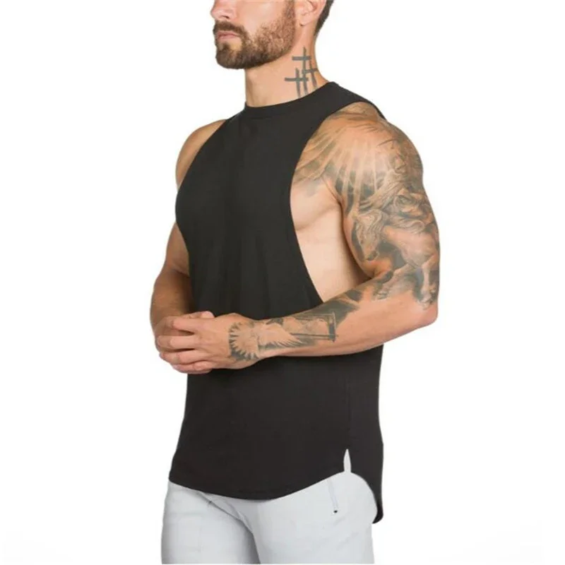 Plain Vests Mens Bodybuilding Muscle Tank Tops Gym Fitness Sport Sleeveless Loose T-Shirt Cotton Breathable Cool Summer Clothing