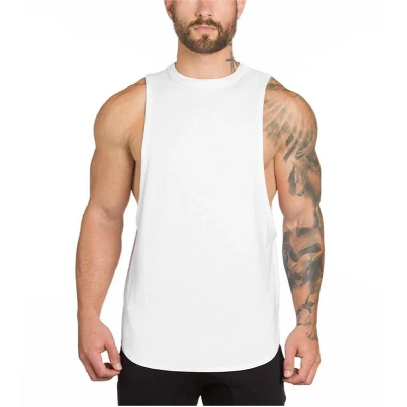 Plain Vests Mens Bodybuilding Muscle Tank Tops Gym Fitness Sport Sleeveless Loose T-Shirt Cotton Breathable Cool Summer Clothing