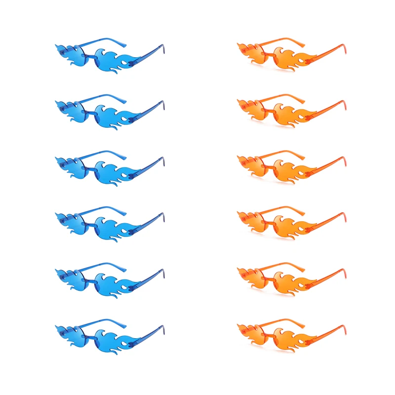 KAMMPT 12 Pairs Per Set Flame Prop Sunglasses Fashion Rimless Decor Candy Color Shades Trendy Design Party Gifts Sun Glasses