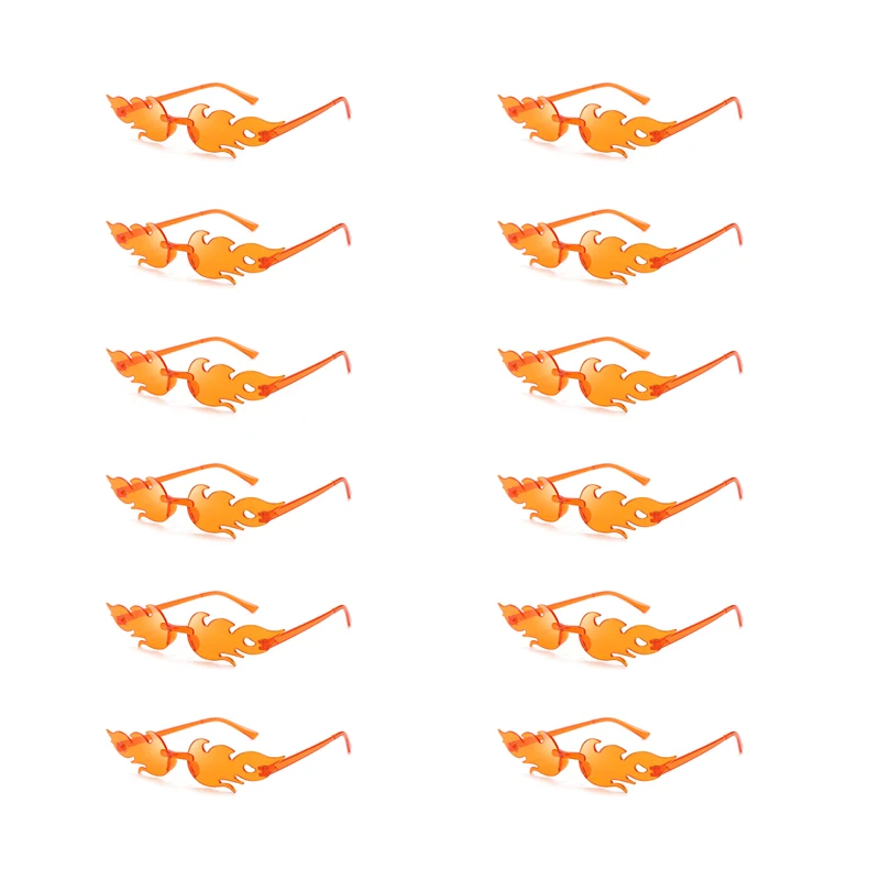 KAMMPT 12 Pairs Per Set Flame Prop Sunglasses Fashion Rimless Decor Candy Color Shades Trendy Design Party Gifts Sun Glasses