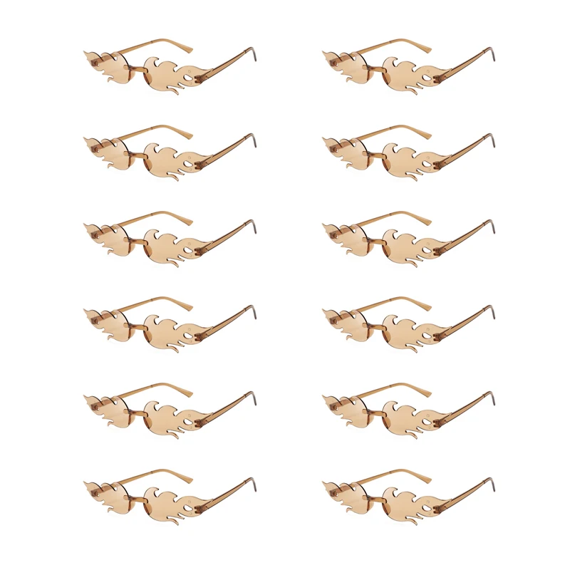 KAMMPT 12 Pairs Per Set Flame Prop Sunglasses Fashion Rimless Decor Candy Color Shades Trendy Design Party Gifts Sun Glasses