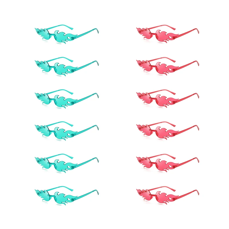 KAMMPT 12 Pairs Per Set Flame Prop Sunglasses Fashion Rimless Decor Candy Color Shades Trendy Design Party Gifts Sun Glasses