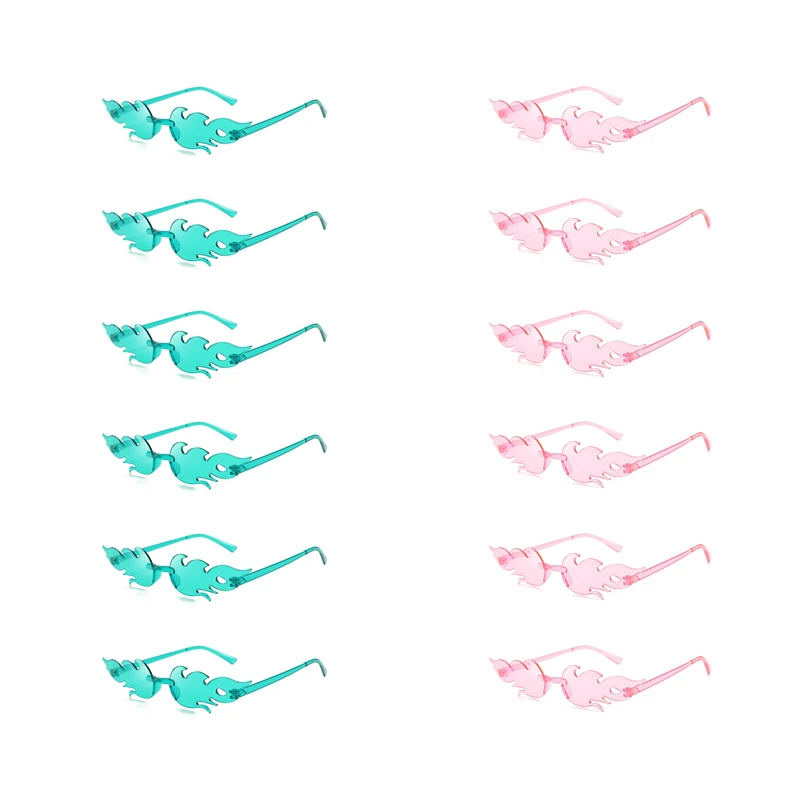 KAMMPT 12 Pairs Per Set Flame Prop Sunglasses Fashion Rimless Decor Candy Color Shades Trendy Design Party Gifts Sun Glasses