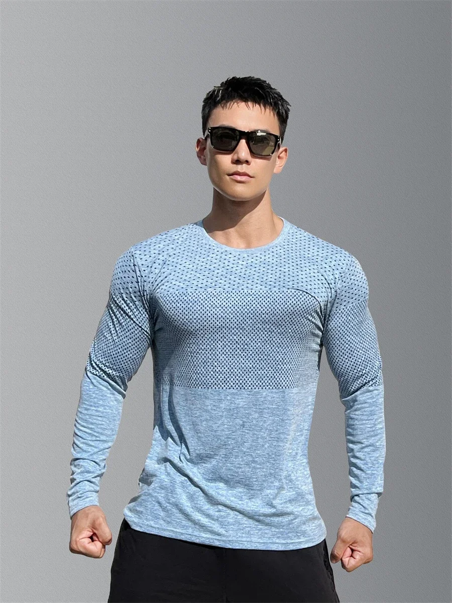 Men's Sport Long Sleeve Tops Quick Dry Fitness T-Shirts Bodybuilding Gym Tees Casual Skinny Elastic Breathability Men Sportswear