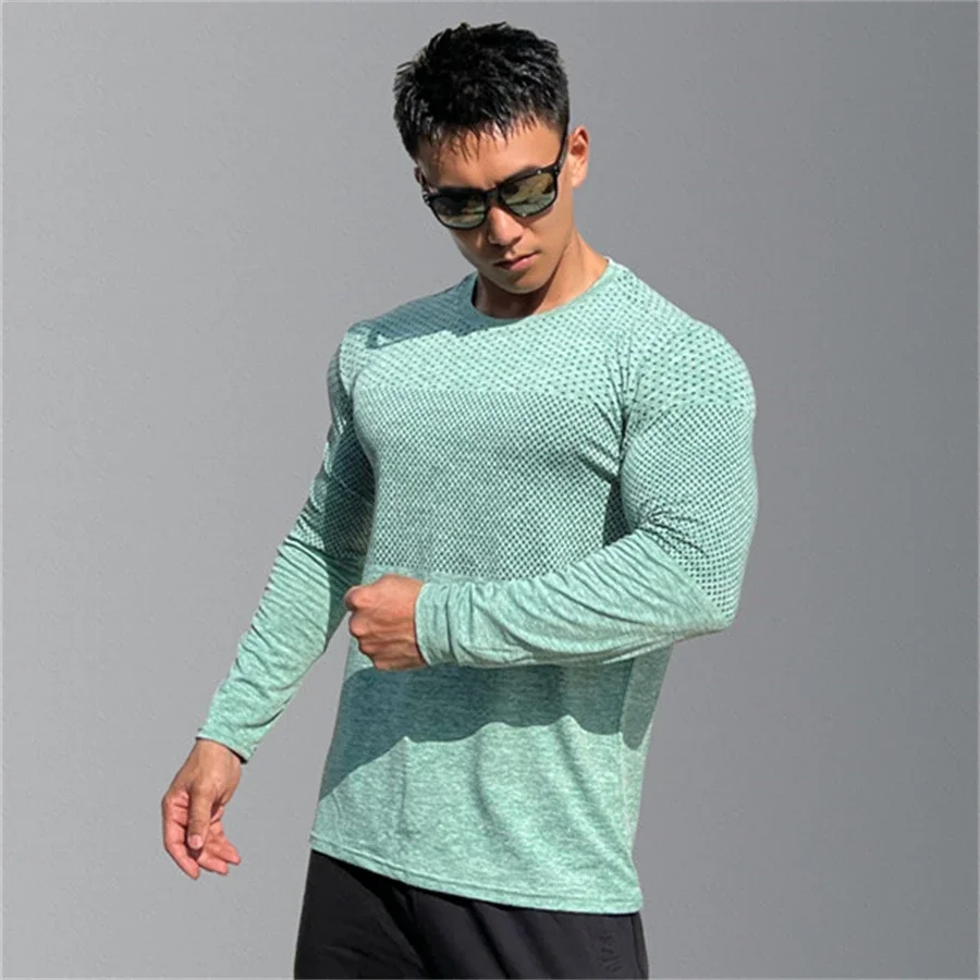 Men's Sport Long Sleeve Tops Quick Dry Fitness T-Shirts Bodybuilding Gym Tees Casual Skinny Elastic Breathability Men Sportswear
