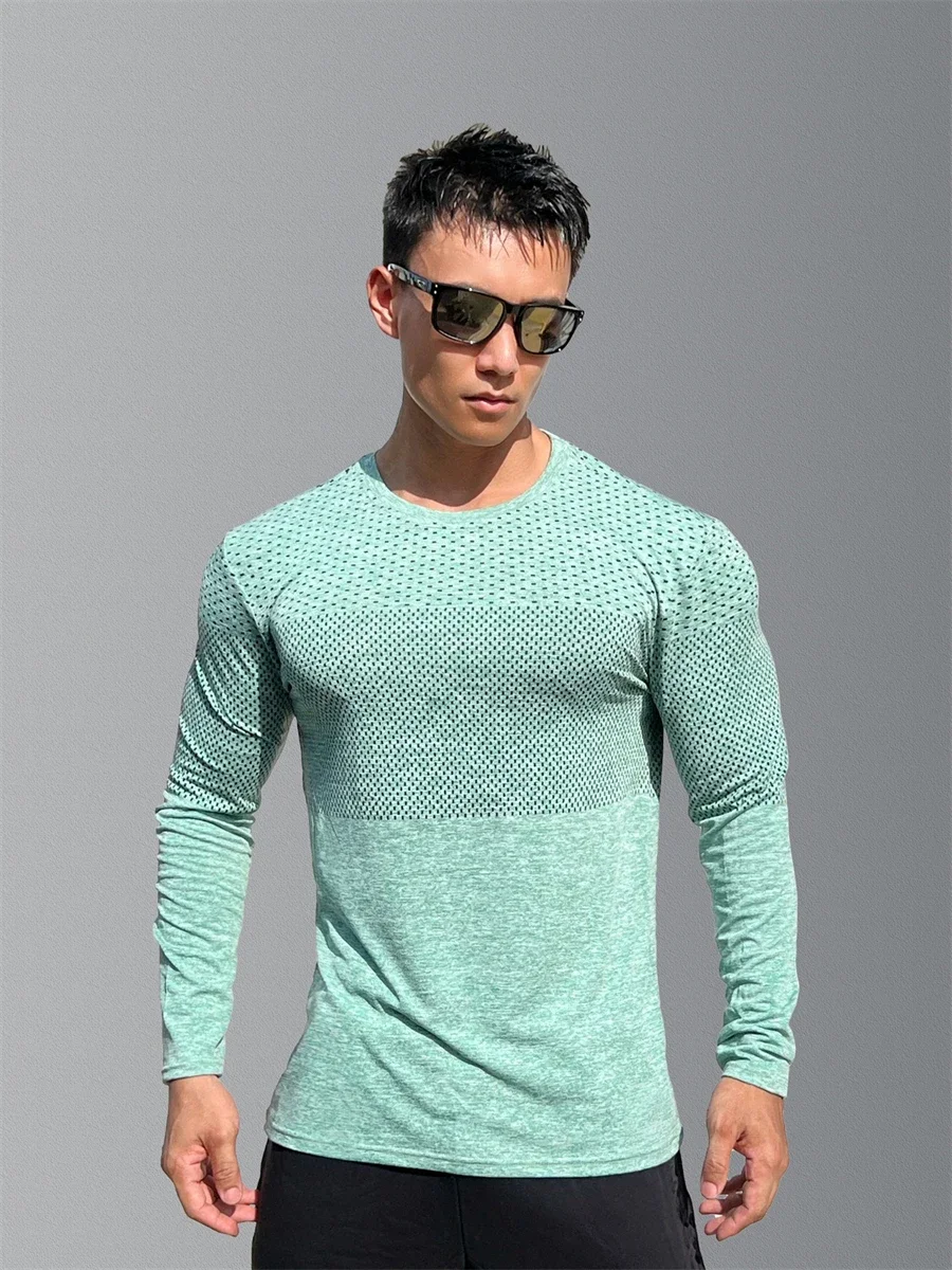 Men's Sport Long Sleeve Tops Quick Dry Fitness T-Shirts Bodybuilding Gym Tees Casual Skinny Elastic Breathability Men Sportswear
