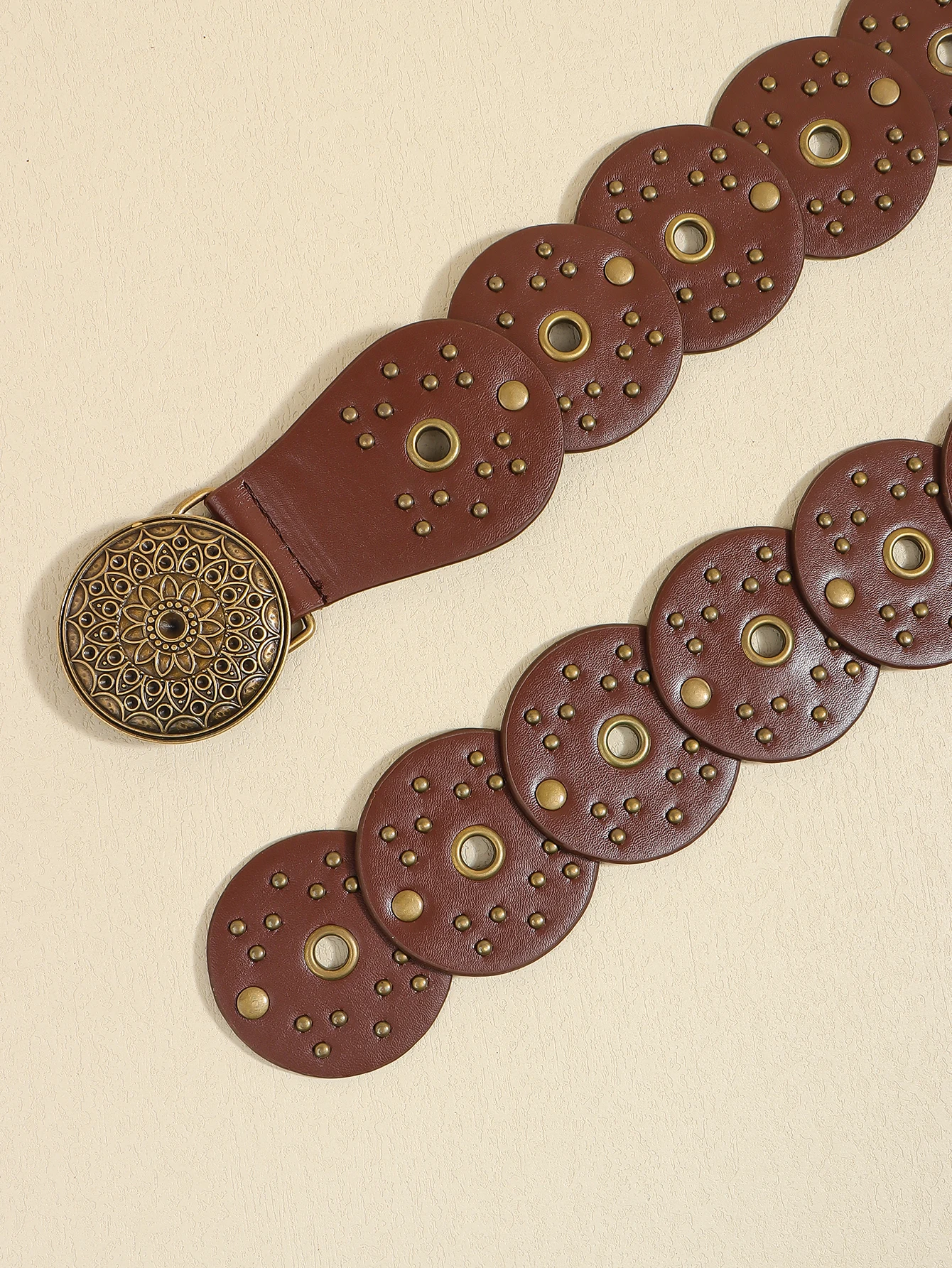 New retro design sense disc punch stitching belt rivets metal buckle PU belt 2024 fashion personality