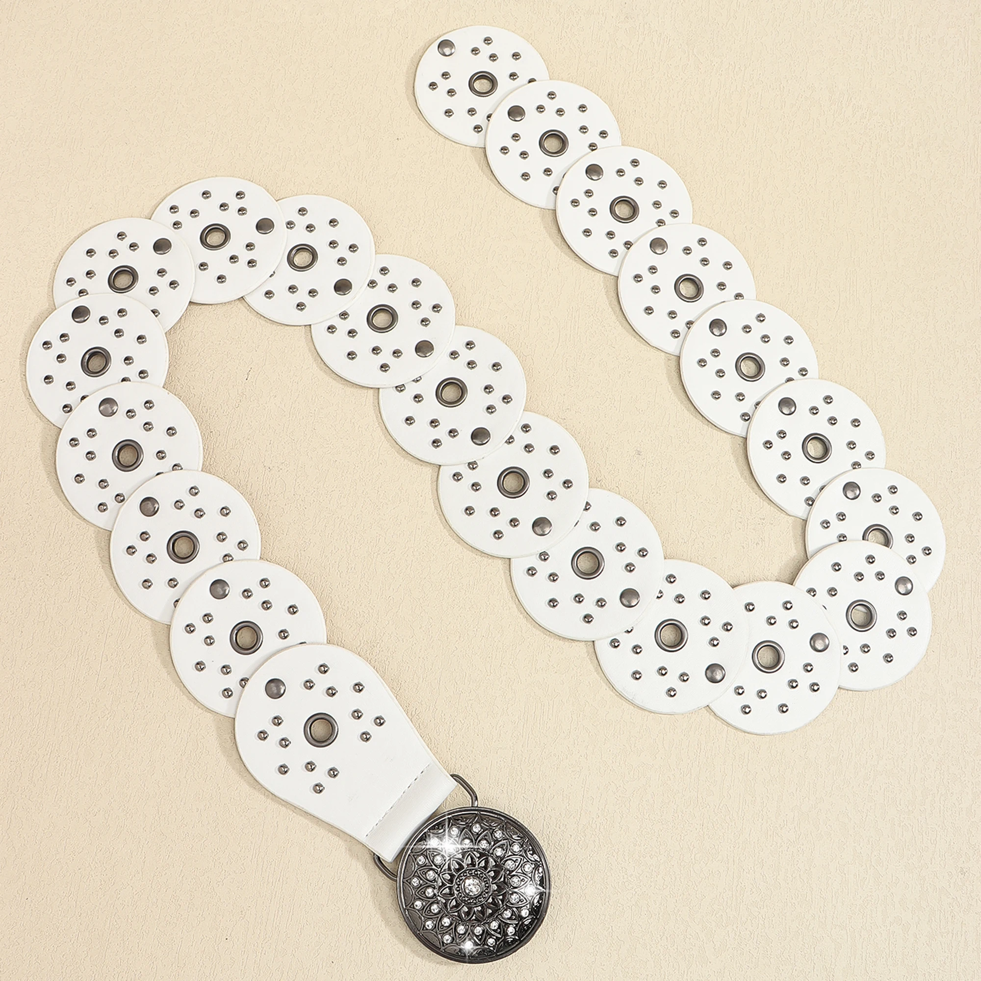 New retro design sense disc punch stitching belt rivets metal buckle PU belt 2024 fashion personality